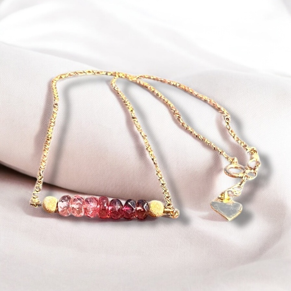 Natural Ombre Pink Tourmaline Necklace Handcrafted in 14K Gold Filled